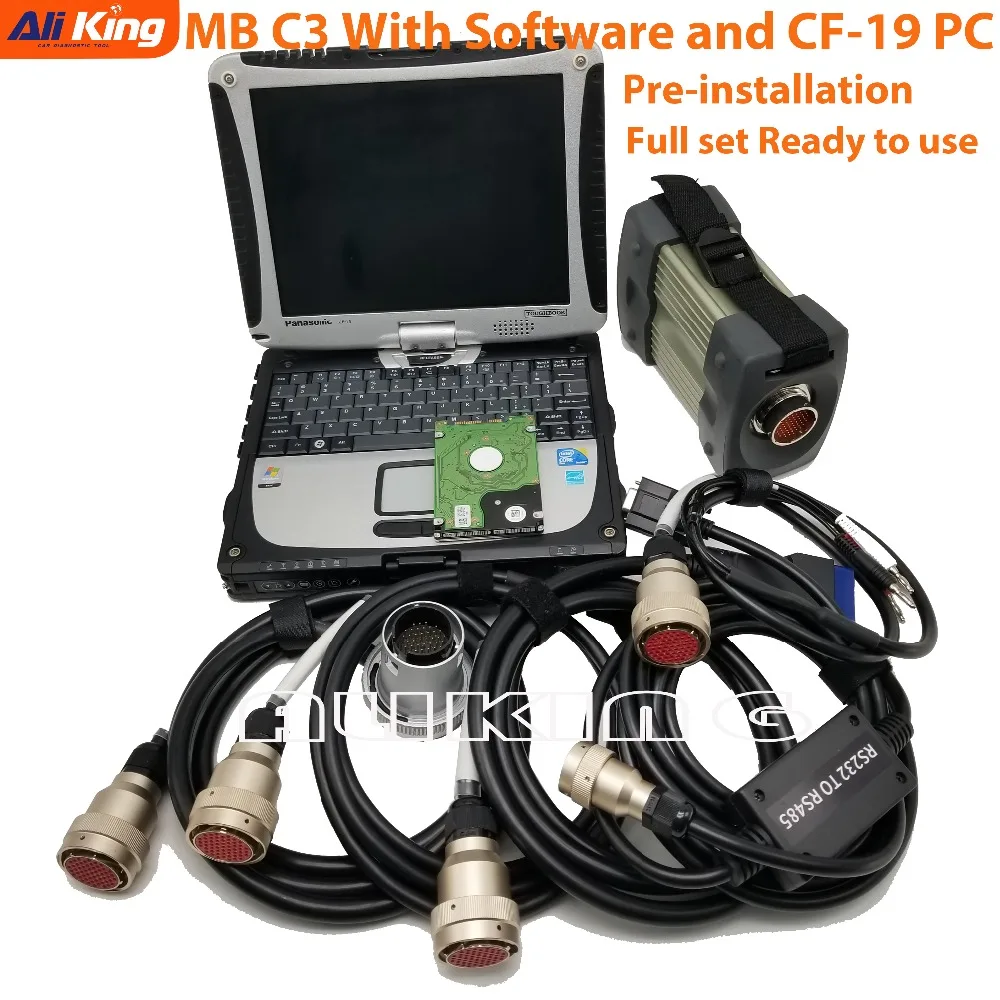 

MB Star C3 SD Connect with full software MB C3 Pro Multiplexer supports 12V&24V Car+Truck Diagnostic Scanner with CF19 Toughbook