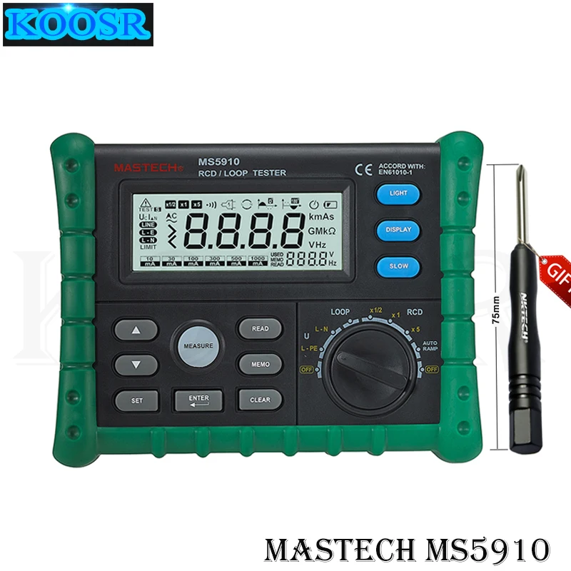 MASTECH MS5910 RCD/Loop Resistance Tester Circuit Trip-out Current/Time Detector with USB Interface
MASTECH MS5910 RCD/Loop Resistance Tester Circuit Trip-out Current/Time Detector with USB Interface