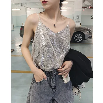 2019 Summer Sexy Women Sequin Gilter Tank Tops Clubwear Party Short Tops On Strap V-neck Punk Camis Backless Female Clothing
2019 Summer Sexy Women Sequin Gilter Tank Tops Clubwear Party Short Tops On Strap V-neck Punk Camis Backless Female Clothing