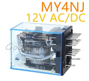 10Pcs MY4NJ DC AC 12V Electronic Micro Mini Electromagnetic Relay 5A 14PIN Coil 4DPDT Green LED Indicator Relay Switch