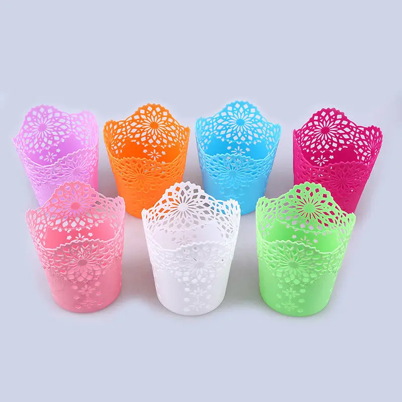 JX-LCLYL Lace Hollow Out Makeup Brush Pen Storage Holder Desk Organizer Flower Vase Pot