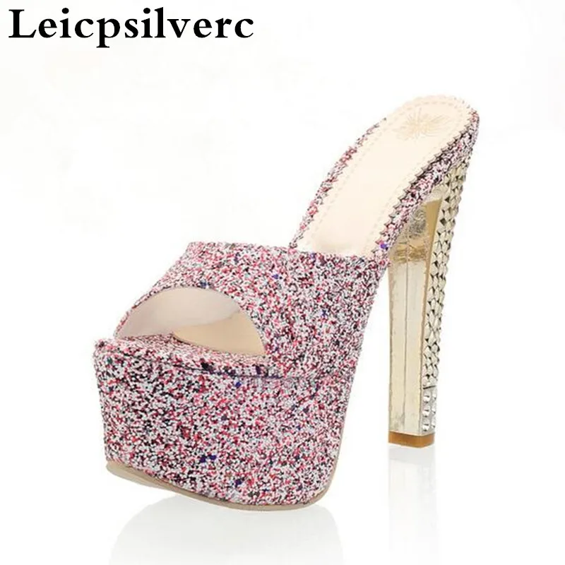 Summer new sexy sequill fish mouth rough heel women cool slippers high heel sequel night shop women shoes
Summer new sexy sequill fish mouth rough heel women cool slippers high heel sequel night shop women shoes