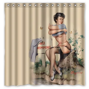 Customized Waterproof Bathroom Pin Up Girl Shower Curtain Polyester Fabric Bath Curtain With 12 Hooks 180*180cm
Customized Waterproof Bathroom Pin Up Girl Shower Curtain Polyester Fabric Bath Curtain With 12 Hooks 180*180cm