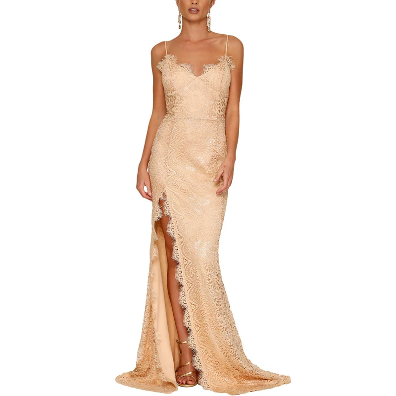 High Quality Elegant Lace Evening Party Dress Sexy Split Deep V-neck Backless Black Lace Maxi Evening Gown for Bridal Wedding
High Quality Elegant Lace Evening Party Dress Sexy Split Deep V-neck Backless Black Lace Maxi Evening Gown for Bridal Wedding
