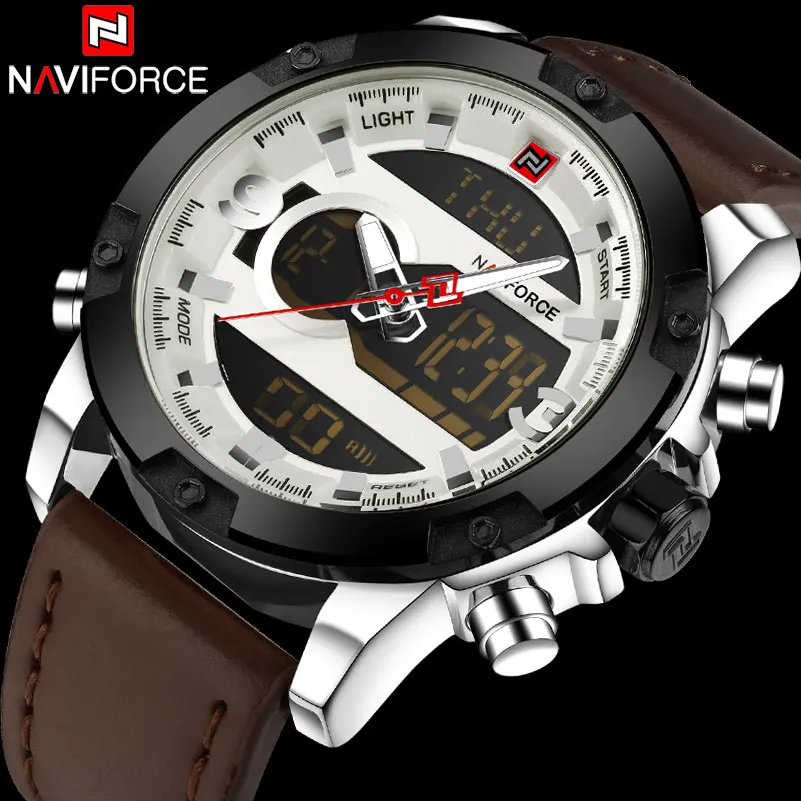 

NAVIFORCE Brand Military Sport Watch Men 30M Waterproof Quartz Watches Leather Band LED Digital Analog Clock Relogio Masculino