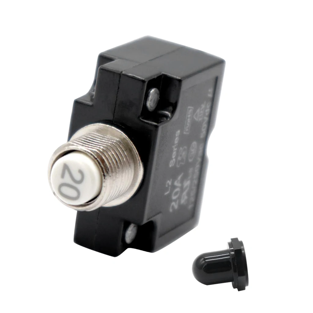 20A DC Thermal Circuit Breaker & Quick Connect Terminal & Black Waterproof Button Cover For Automotive/Marine Etc 47mm*29mm 20A DC Thermal Circuit Breaker & Quick Connect Terminal & Black Waterproof Button Cover For Automotive/Marine Etc 47mm*29mm