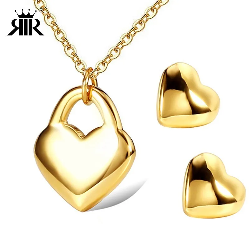 RIR Heart Earring Female Gold Wedding Necklace Set Double Heart Necklaces Jewelry Sets Stainless Steel Link Chain Wife Gift
RIR Heart Earring Female Gold Wedding Necklace Set Double Heart Necklaces Jewelry Sets Stainless Steel Link Chain Wife Gift