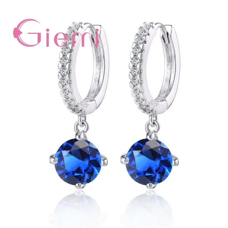 

8 Candy Colors Fine 925 Sterling Silver Lever Back Loop Drop Earrings for Women Girls Shining Top Grade Cubic Zircon Inlay Paved