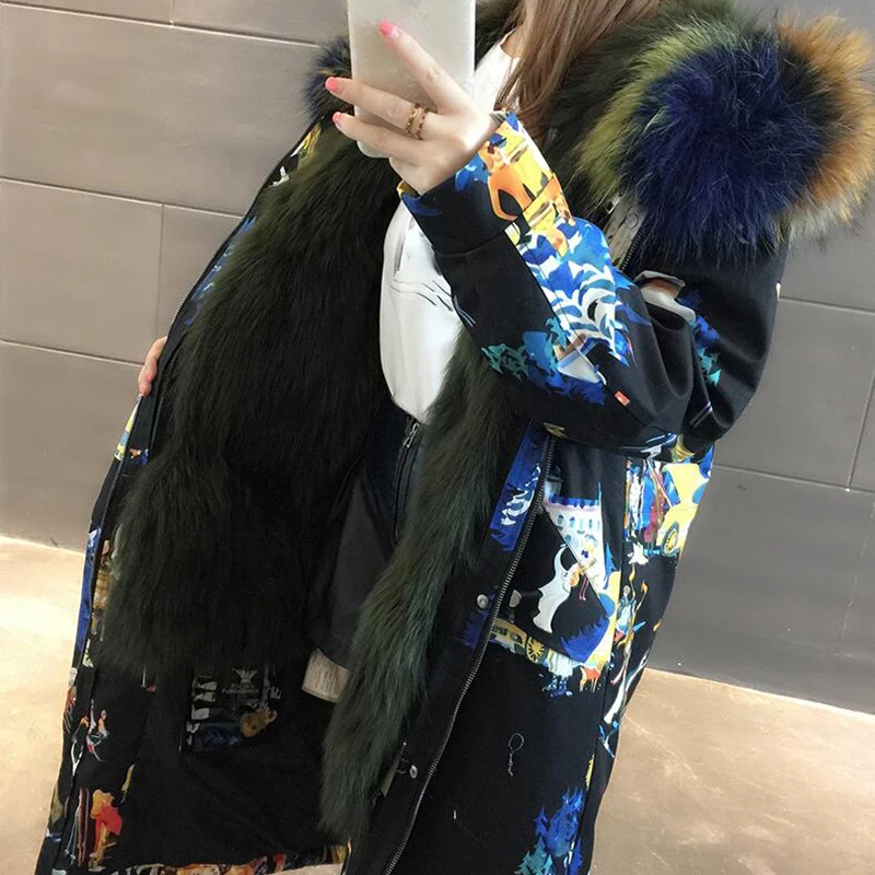 2019 модные авангардные меховые паркеры женские пальто из меха енота толстые парки