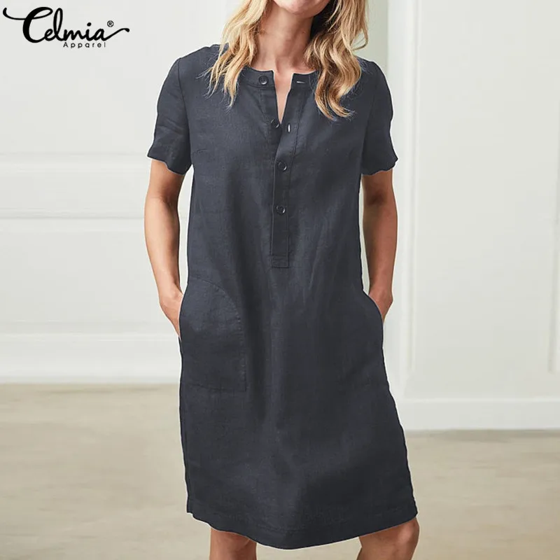 Celmia Women Vintage Cotton Linen Shirt Dress 2019 Summer Sexy Short Sleeve Pockets Beach Vestido Robe Femme Plus Size 5XL
Celmia Women Vintage Cotton Linen Shirt Dress 2019 Summer Sexy Short Sleeve Pockets Beach Vestido Robe Femme Plus Size 5XL