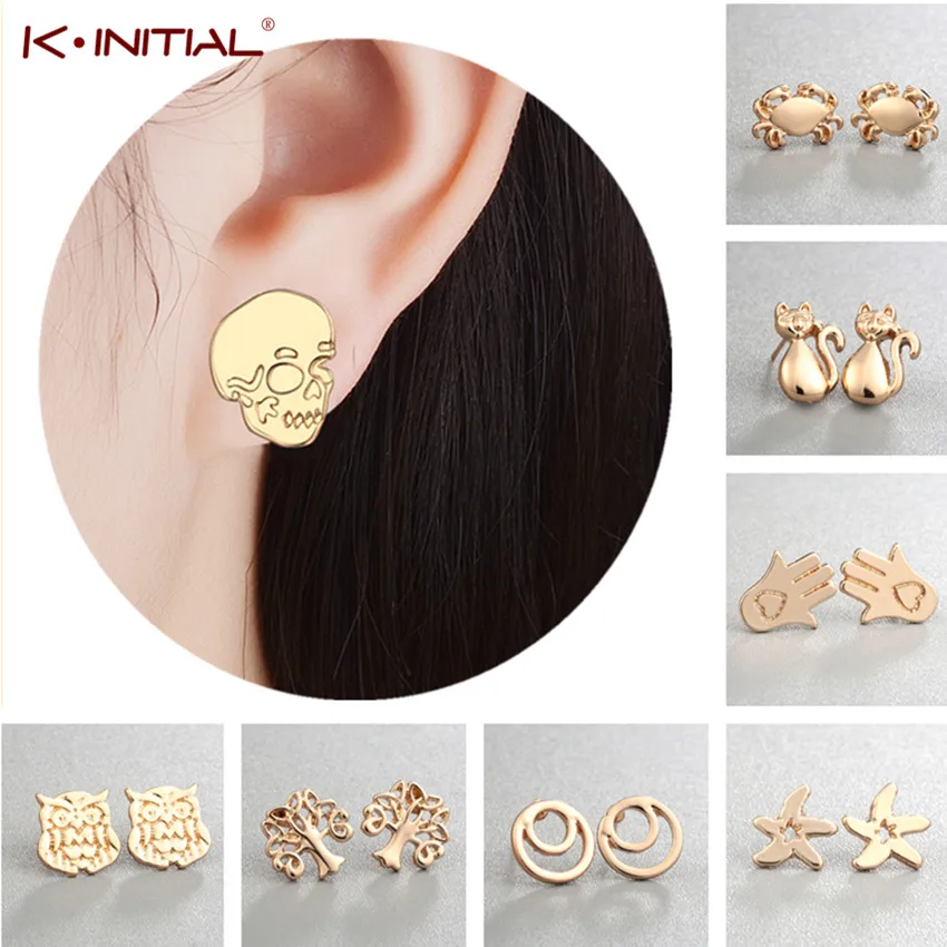 Kinitial Women brincos Cute Star Fish Stud Earrings Girls Animal Round Skull Tree Bee Cat Earrings Minimalist Jewelry oorbellen
Kinitial Women brincos Cute Star Fish Stud Earrings Girls Animal Round Skull Tree Bee Cat Earrings Minimalist Jewelry oorbellen