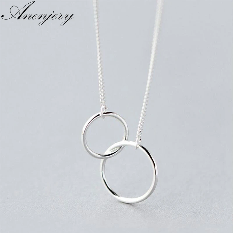 

Anenjery Double Circle Interlock Clavicle Short Necklace 925 Sterling Silver Necklace For Women collares erkek kolye S-N191