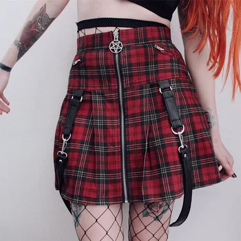 Punk Rock Gothic Sexy Skirts Women Plain Zipper Button A Line High Waist Belt Skirt Girls Mini Plaid Skirts Vintage
Punk Rock Gothic Sexy Skirts Women Plain Zipper Button A Line High Waist Belt Skirt Girls Mini Plaid Skirts Vintage