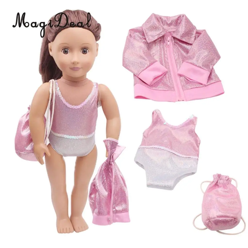 Lovely 18inch Doll Pink Swimsuit Set - Bikini + Coat + Backpack for Doll Accessories