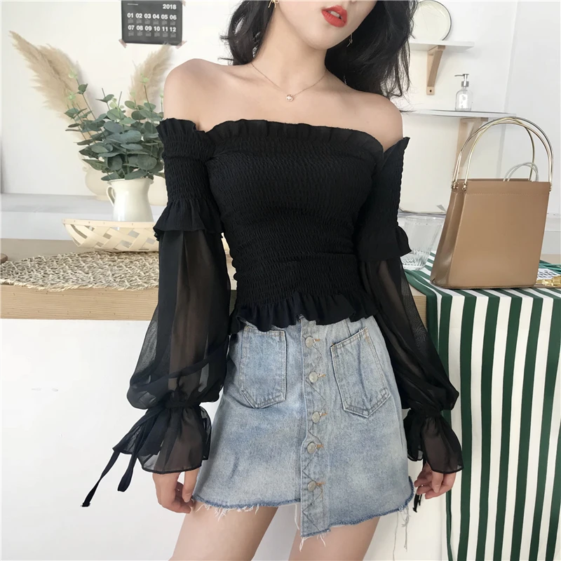 crop top Women's Clothing Blouses perspective mesh chiffon Shirts summer off shoulder Female Sun protection slash neck tops
crop top Women's Clothing Blouses perspective mesh chiffon Shirts summer off shoulder Female Sun protection slash neck tops
