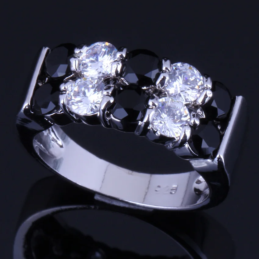 Resplendent Round Black Cubic Zirconia White CZ 925 Sterling Silver Ring For Women V0081
Resplendent Round Black Cubic Zirconia White CZ 925 Sterling Silver Ring For Women V0081
