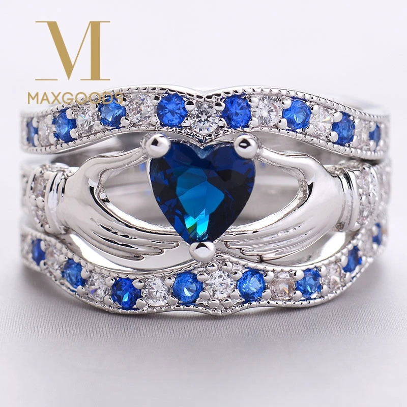 New 3 in 1 Fashion Women's Claddagh Ring Blue Crystal Silver Wedding Ring Jewelry Gift
New 3 in 1 Fashion Women's Claddagh Ring Blue Crystal Silver Wedding Ring Jewelry Gift