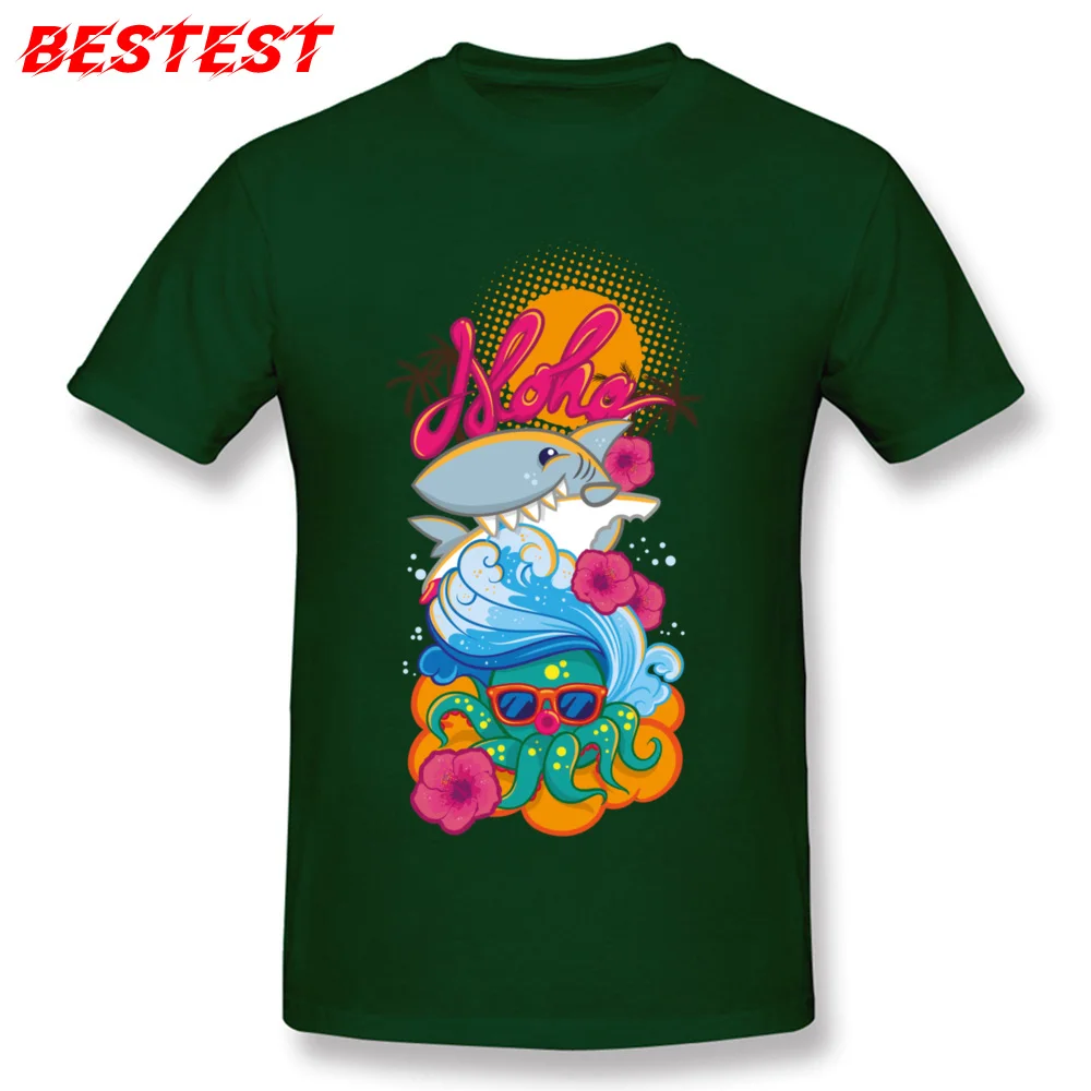 Summer Tshirts 2018 New Round Neck Aloha 100% Cotton Men Tops Tees Summer Short Sleeve Tops Shirt Wholesale Aloha dark