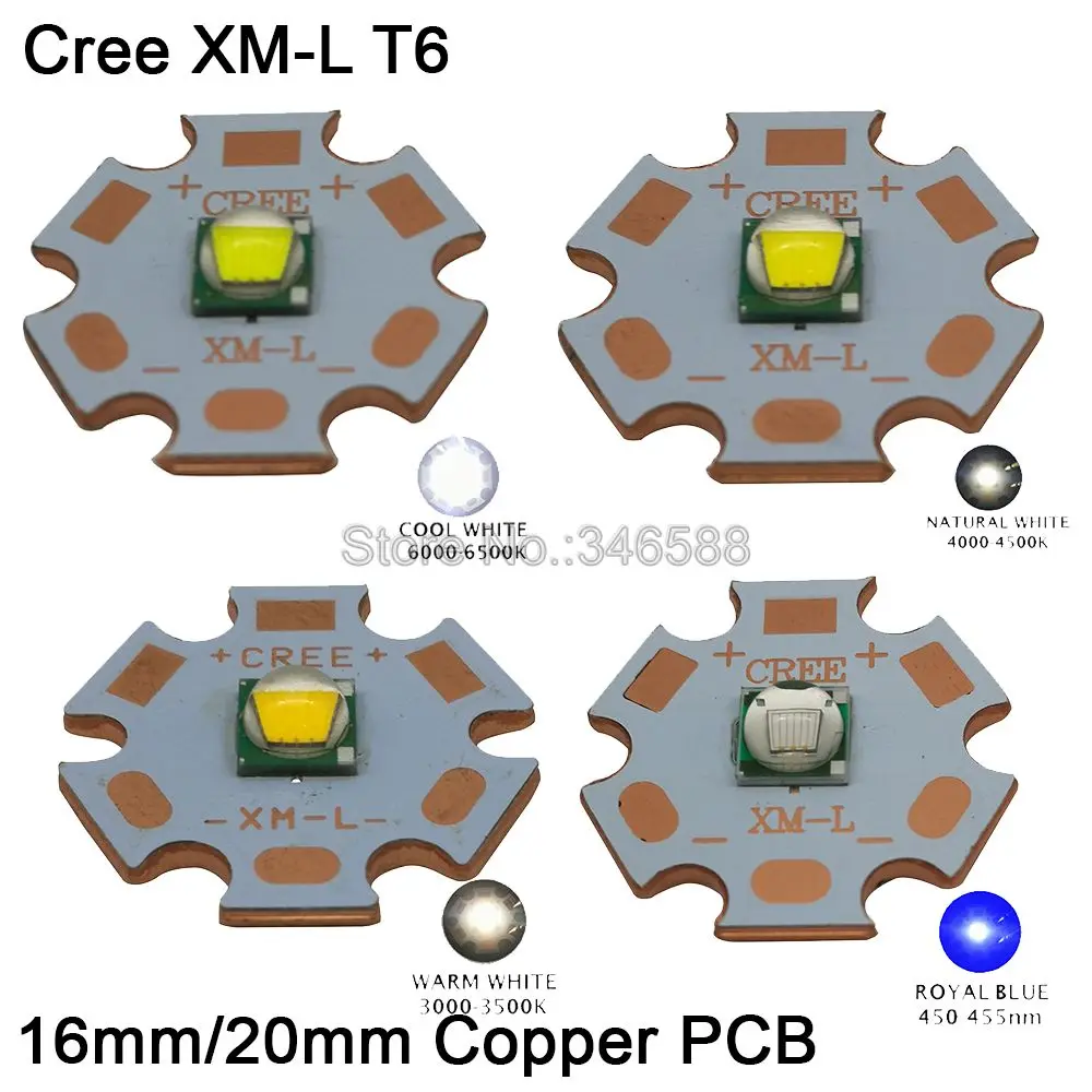 

2x 16mm 20mm Copper PCB CREE XML XM-L T6 10W High Power LED Cool White Warm White Neutral White Royal Blue Emitter Chip