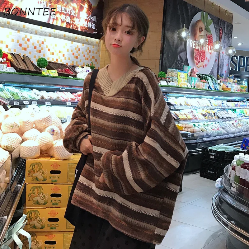 Hoodies Women Retro Striped Ekorean Style V-Neck All-match Trendy Loose Harajuku All-match Thicker Warm Student Streewear Womens
Hoodies Women Retro Striped Ekorean Style V-Neck All-match Trendy Loose Harajuku All-match Thicker Warm Student Streewear Womens