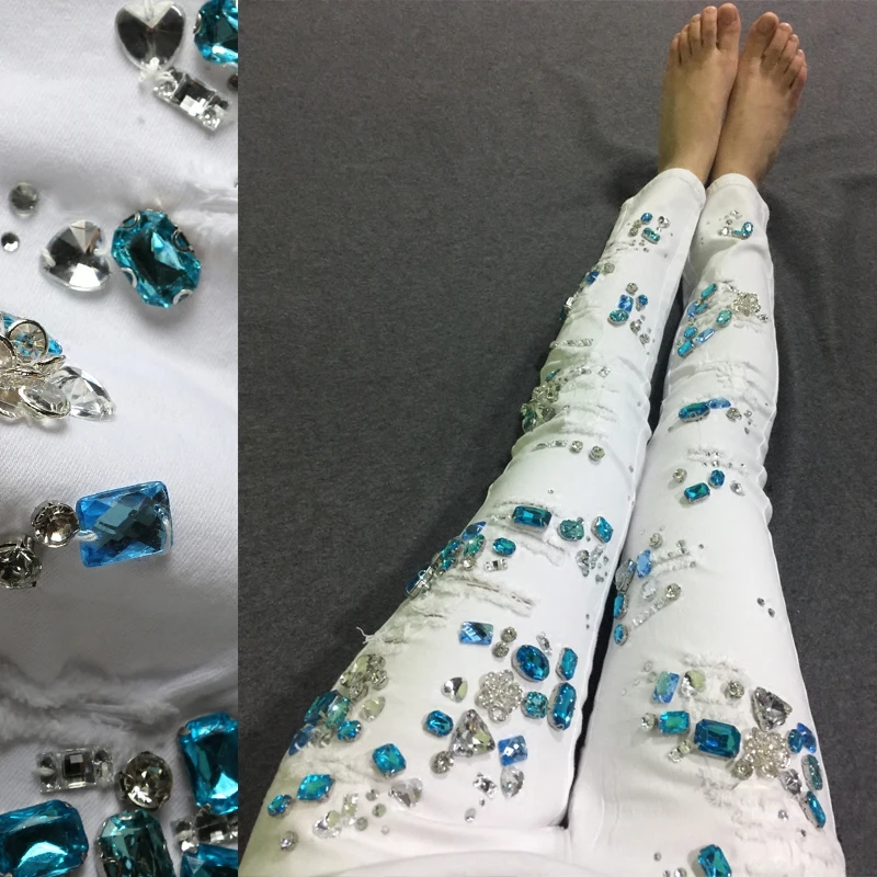 Cotton Women Rhinestones Denim Jeans Diamond Slim Girl Pencil Jeans White Denim Ripped Pants For 4 Season A320
Cotton Women Rhinestones Denim Jeans Diamond Slim Girl Pencil Jeans White Denim Ripped Pants For 4 Season A320