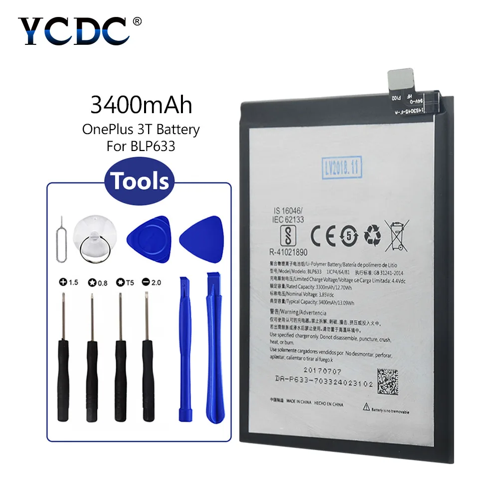 3300mAh BLP633 Battery for OnePlus A3010 OnePlus 1+ 3T One Plus 3T BLP 633 Li-polymer Replacement Phone Batteries + Repair Tools
3300mAh BLP633 Battery for OnePlus A3010 OnePlus 1+ 3T One Plus 3T BLP 633 Li-polymer Replacement Phone Batteries + Repair Tools