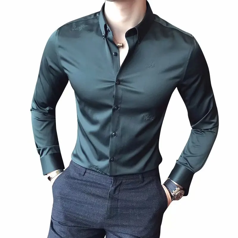 High quality non-ironing anti-wrinkle version of British tight-fitting male embroidery Slim solid color long-sleeved shirt
High quality non-ironing anti-wrinkle version of British tight-fitting male embroidery Slim solid color long-sleeved shirt