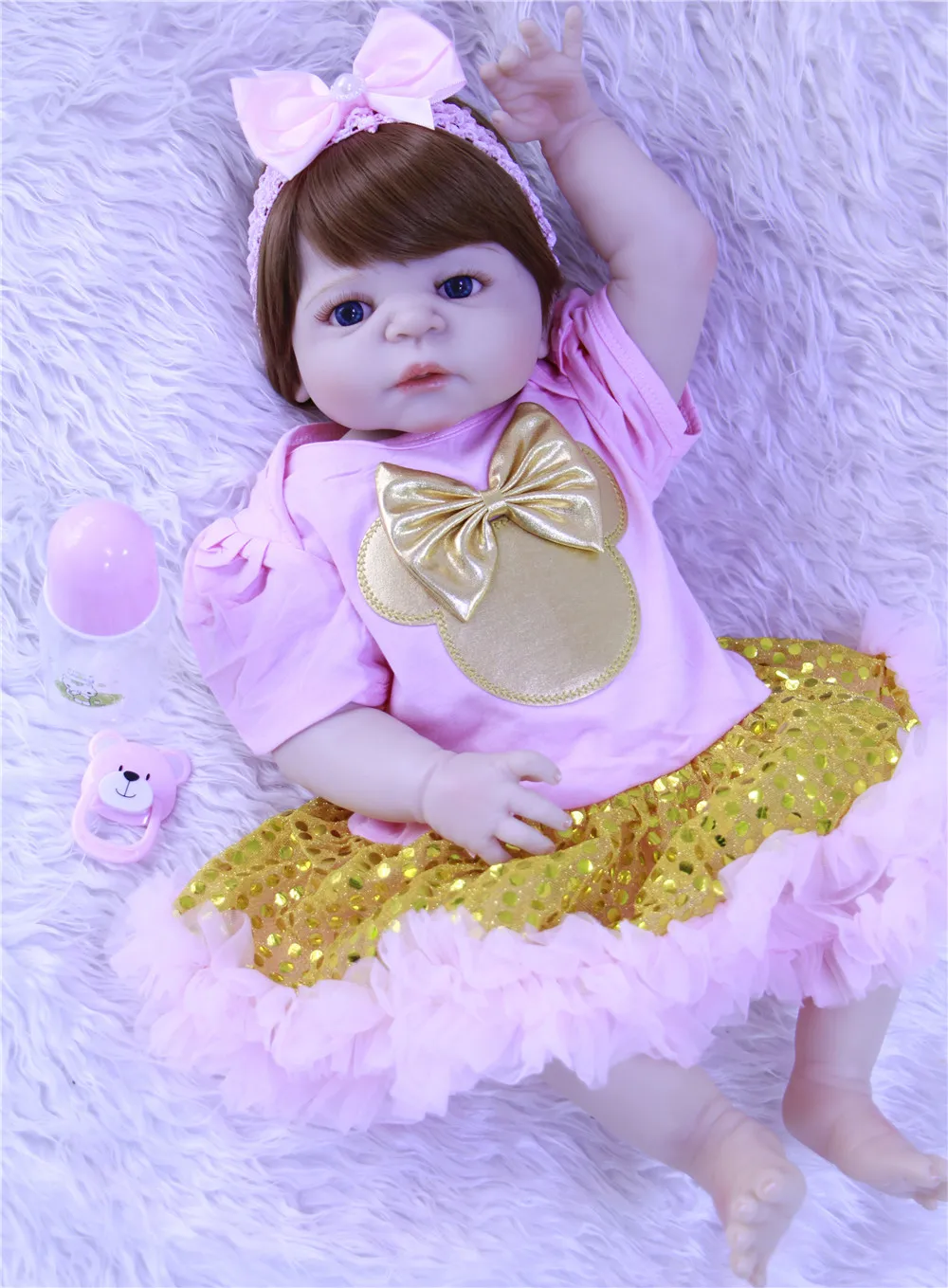 

NPK 23" full silicone reborn baby dolls children bathe doll toy gift alive babies fashion BJD dolls bebe girl reborn bonecas