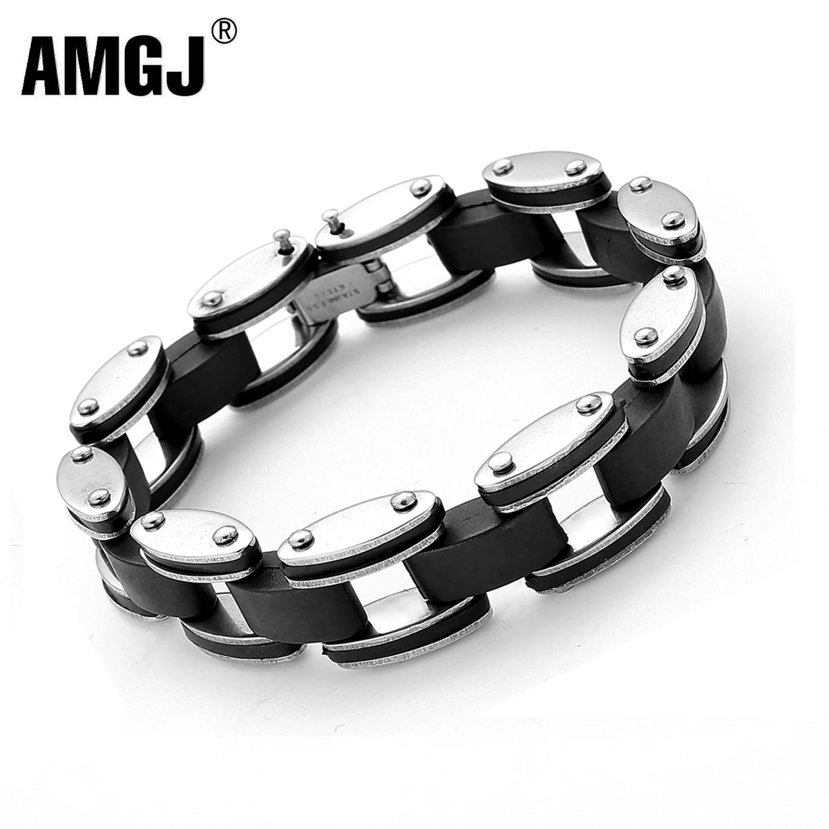 AMGJ Black Silicone Stainless Steel Bracelet Punk Style Men Bicycle Motorcycle Chain WristBand Custom Bracelet Bangle
AMGJ Black Silicone Stainless Steel Bracelet Punk Style Men Bicycle Motorcycle Chain WristBand Custom Bracelet Bangle