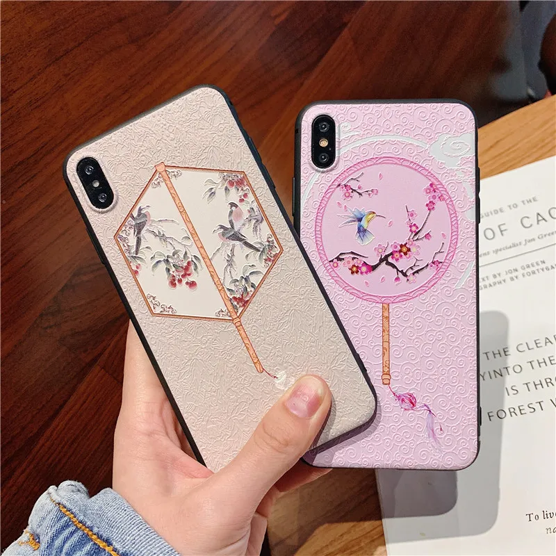 Retro Painting Fan Phone Case For iphone X XR XS Max Case For iphone 6 6s 7 8 plus Cover Relief Birds and flower Soft Cases Capa
Retro Painting Fan Phone Case For iphone X XR XS Max Case For iphone 6 6s 7 8 plus Cover Relief Birds and flower Soft Cases Capa
