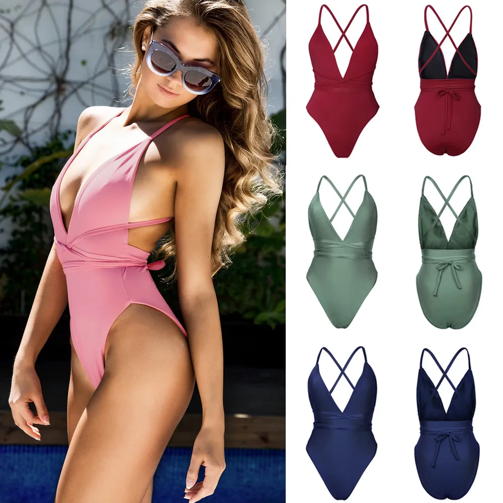 Summer Women's One-piece Solid Pink Green Red Bikini Set Padded Beach Bathing Sexy Bodysuit Deep V Neck Cross Swimsuit Swimwear
Summer Women's One-piece Solid Pink Green Red Bikini Set Padded Beach Bathing Sexy Bodysuit Deep V Neck Cross Swimsuit Swimwear