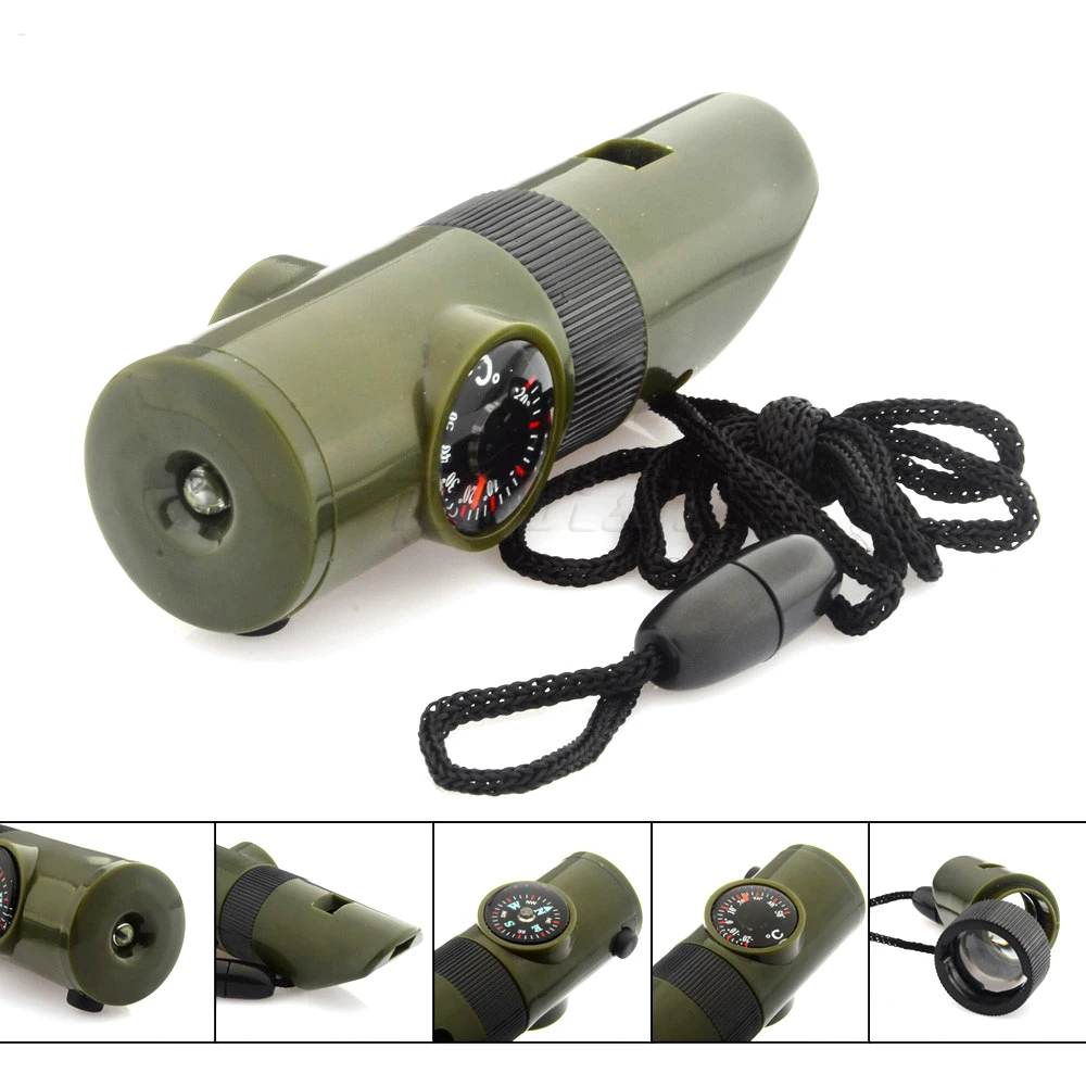 1pcs 7 in 1 Multifunctional Military Survival Kit Magnifying Glass Whistle Compass Thermometer LED Light
1pcs 7 in 1 Multifunctional Military Survival Kit Magnifying Glass Whistle Compass Thermometer LED Light