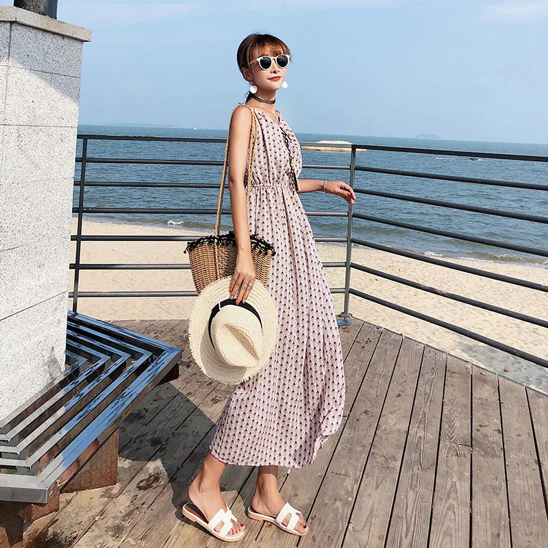 V Neck Spaghetti Strap Korean Floral Print Women Dresses Summer Slim Woven Fabric Female Empire Elastic Waist Ankle-length Dress
V Neck Spaghetti Strap Korean Floral Print Women Dresses Summer Slim Woven Fabric Female Empire Elastic Waist Ankle-length Dress