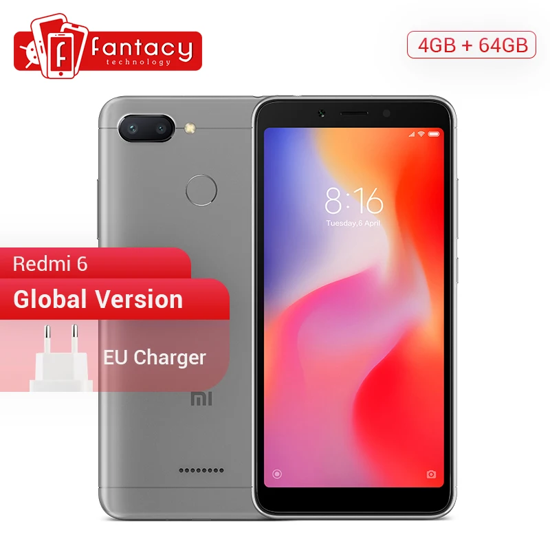 

Global Version Xiaomi Redmi 6 4GB 64GB 5.45'' HD Full Screen 18:9 Mobile Phone Helio P22 Octa Core AI Dual Camera 12MP+5MP