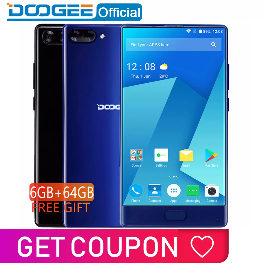 

DOOGEE MIX 6GB+64GB bezel-less Smartphone Dual Camera 5.5'' AMOLED MTK Helio P25 Octa Core mobile phones Android 7 In Stock