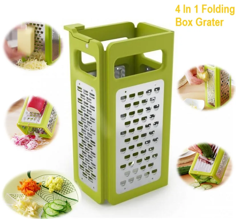 New Kitchen Gadgets 4 In 1 Folding Box Grater Device Shredded Cheese Slicer Flat Coarse Fine Ribbon Etched Blades Easy Storage
New Kitchen Gadgets 4 In 1 Folding Box Grater Device Shredded Cheese Slicer Flat Coarse Fine Ribbon Etched Blades Easy Storage