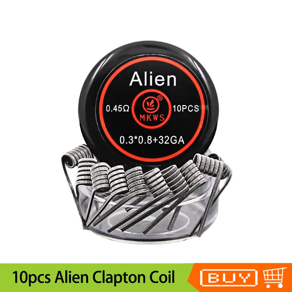 10Pcs MKWS Alien Clapton Coil A1 ss316L NI80 Prebuilt Coils Heating Wire For DIY RDA RTA RDTA Vape Tank Atomizer Premade Coil
10Pcs MKWS Alien Clapton Coil A1 ss316L NI80 Prebuilt Coils Heating Wire For DIY RDA RTA RDTA Vape Tank Atomizer Premade Coil
