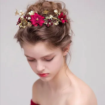 Vintage Red Flower Bridal Tiara Trendy Hairband Headpiece Bride Wedding Hair Jewelry Gold Color Pearl Headband Hair Accessories
Vintage Red Flower Bridal Tiara Trendy Hairband Headpiece Bride Wedding Hair Jewelry Gold Color Pearl Headband Hair Accessories