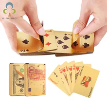 Золотые игральные карты евро и Доллар дизайн игра в покер колода золото фольги Покер набор пластиковые волшебные карты водонепроницаемый ...(China)