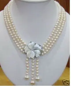 Women Gift word 3Rows 7-8mm White Pearl flowerclasp pendant Necklace Genuine Natural freshwater 925 noble lady's
Women Gift word 3Rows 7-8mm White Pearl flowerclasp pendant Necklace Genuine Natural freshwater 925 noble lady's