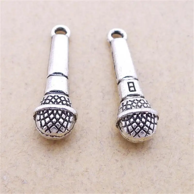 

BULK 30 Zinc Alloy 3D Microphone Charms Music Theme Antique Silver Plated Jewelry Findings 25*7mm 2.1g