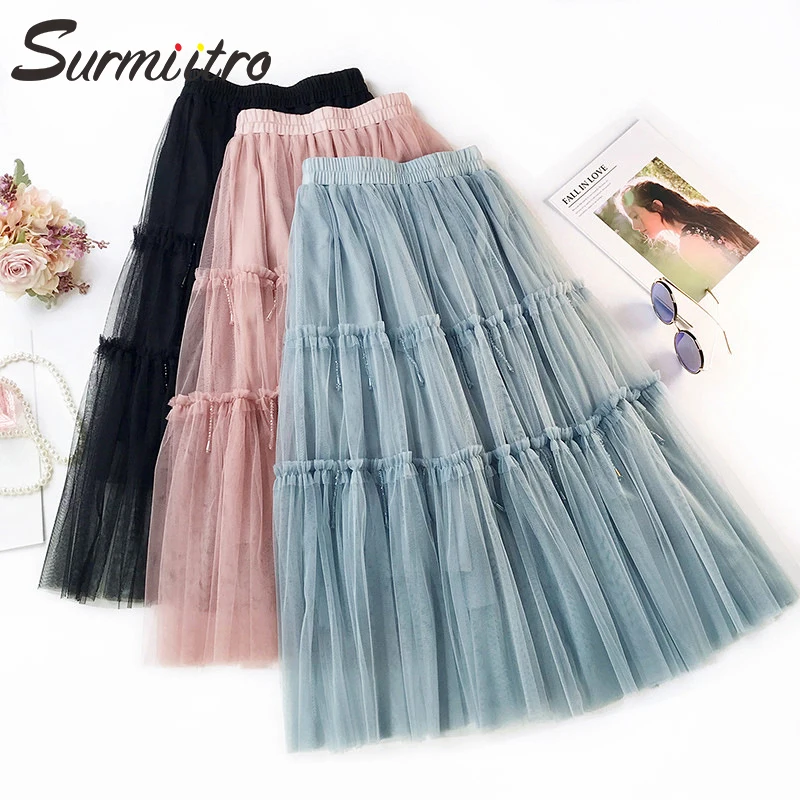 Surmiitro 3 Layers Beading Tulle Skirt Women 2019 Spring Summer Korean Elegant High Waist Pleated Skirt Female Long School Skirt
Surmiitro 3 Layers Beading Tulle Skirt Women 2019 Spring Summer Korean Elegant High Waist Pleated Skirt Female Long School Skirt