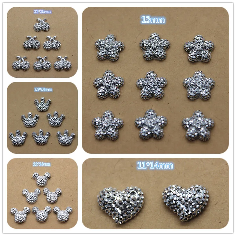 100pcs Resin Silver Bling Rhinestone Flower/Heart/Mickey/Cherry/Crown Shape Flatback Cabochon DIY Craft Scrapbooking
100pcs Resin Silver Bling Rhinestone Flower/Heart/Mickey/Cherry/Crown Shape Flatback Cabochon DIY Craft Scrapbooking