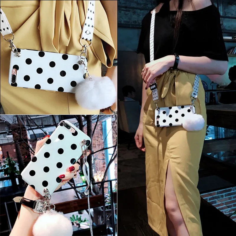 For iphone XS max XR XS 8 7 plus X 6 6S plus case cover luxury Wave point with shoulder strap fur ball soft silicon phone bag
For iphone XS max XR XS 8 7 plus X 6 6S plus case cover luxury Wave point with shoulder strap fur ball soft silicon phone bag
