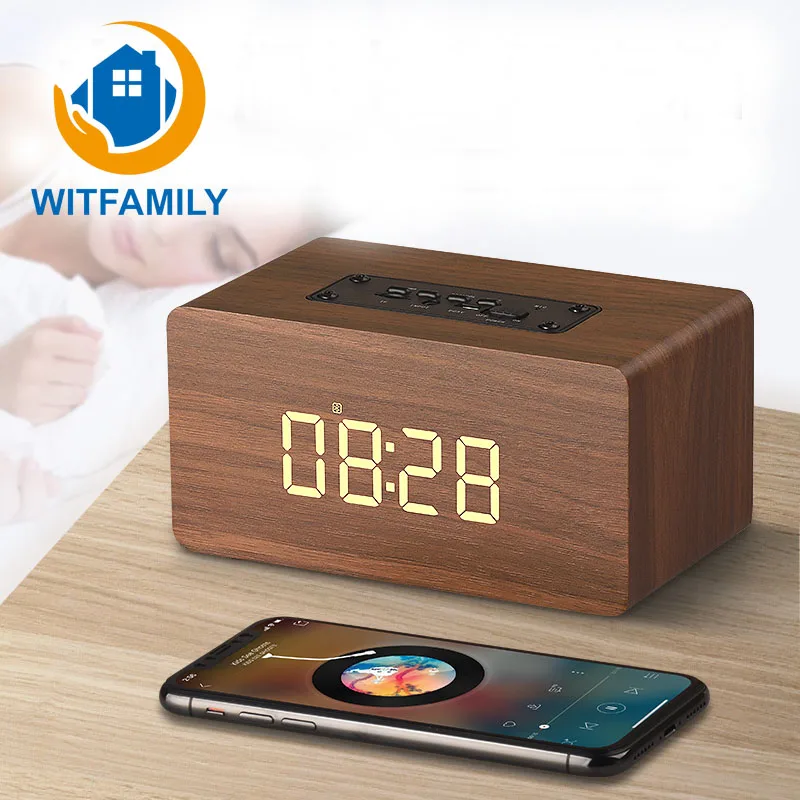 FM Radio Alarm Clock Support TF Card AUX Portable Wireless Bluetooth Digitial snooze clock Column Subwoofer Retro Wooden watch
FM Radio Alarm Clock Support TF Card AUX Portable Wireless Bluetooth Digitial snooze clock Column Subwoofer Retro Wooden watch