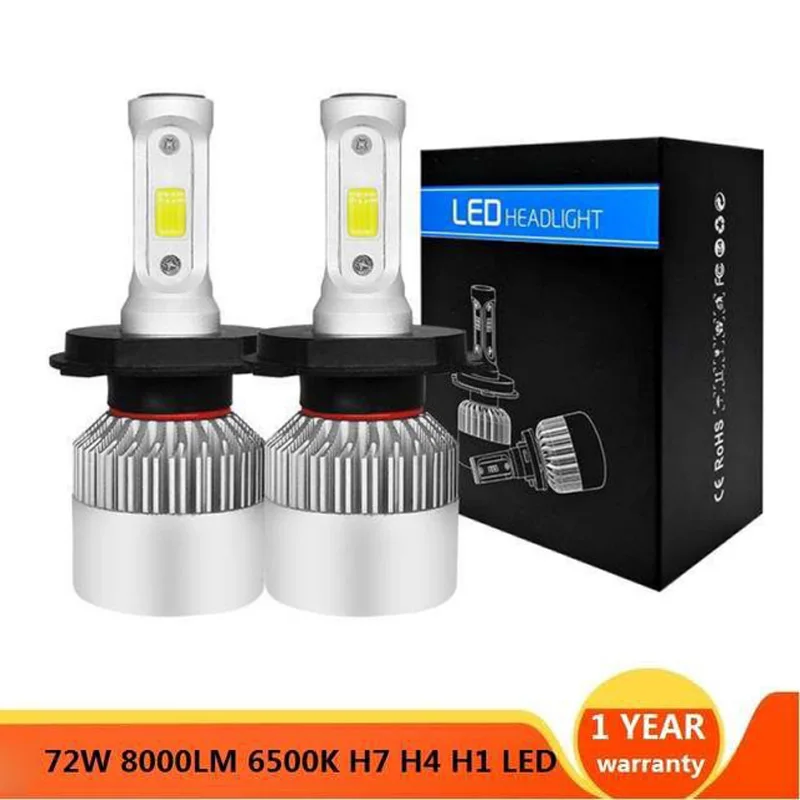 

2Pcs H4 H7 H11 H1 H3 9005 9006 COB Car LED Headlight Bulbs Hi-Lo Beam 72W 8000LM 6500K/4300K/3000K Auto Headlamp Car Light 12V