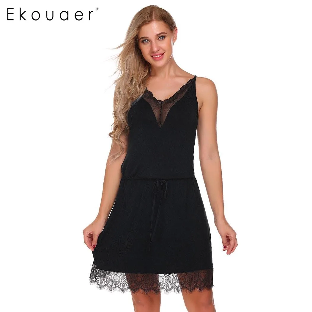 Ekouaer New Sexy Lace Nightdress Women Spaghetti Strap Patchwork Trim Nighties Sleepwear Summer Deep V-neck Lace-Up Sleepwear
Ekouaer New Sexy Lace Nightdress Women Spaghetti Strap Patchwork Trim Nighties Sleepwear Summer Deep V-neck Lace-Up Sleepwear