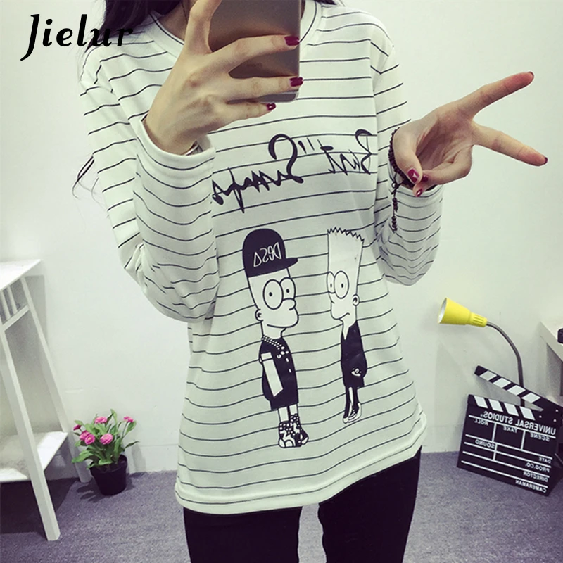 Autumn Spring Creative Lovely Cartoon Printed T-shirts for Women Full Sleeve Simple Loose Top Stripe White T-shirt Female XL-XXL
Autumn Spring Creative Lovely Cartoon Printed T-shirts for Women Full Sleeve Simple Loose Top Stripe White T-shirt Female XL-XXL