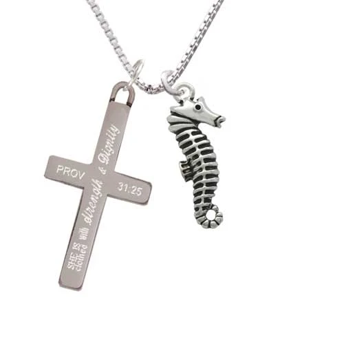 Antiqued Seahorse - Strength and Dignity - Cross Necklace (1)