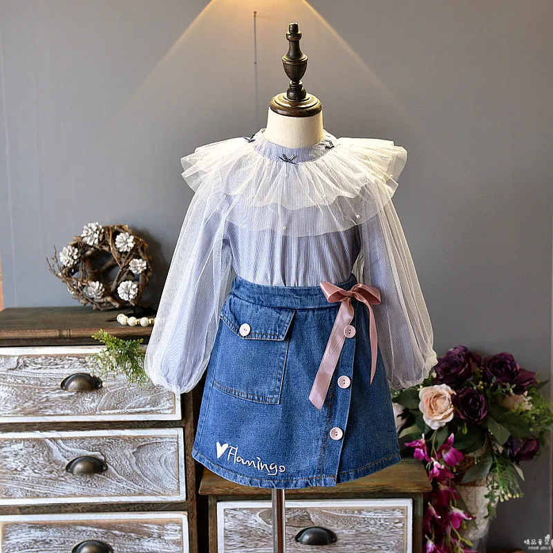 2018 New Spring Gauze Stripe Shirt + Denim Skirt Girls 2 Pieces Suit Temperament Kids Fashion Skirts Sets
2018 New Spring Gauze Stripe Shirt + Denim Skirt Girls 2 Pieces Suit Temperament Kids Fashion Skirts Sets
